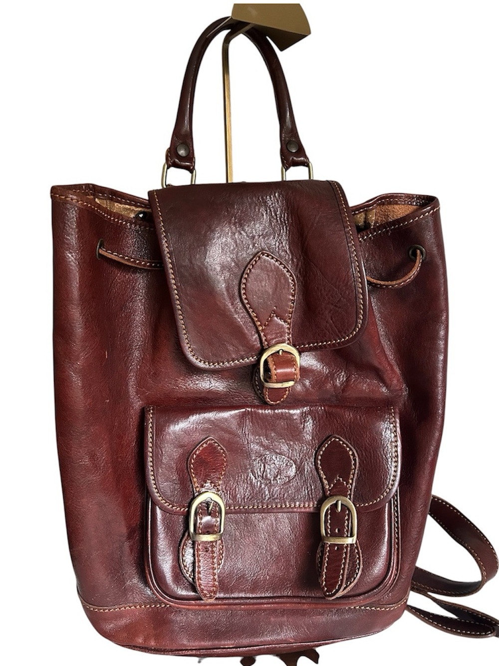 Vintage ALESSIA Genuine Leather Handmade Italian Brown Backpack Brass Hardware